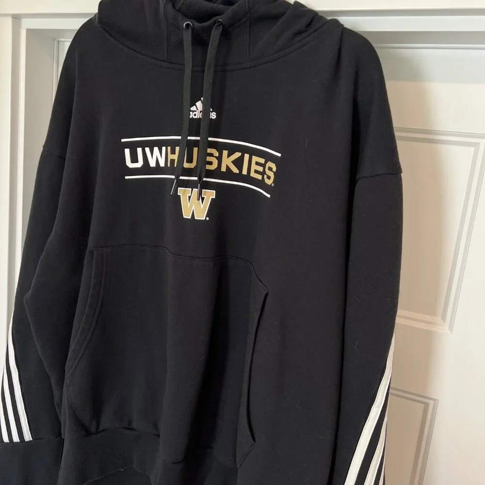 Adidas Men Size 2XL Huskies Black Duo Bars Lifestyle Pullover Hooded Sweatshirt